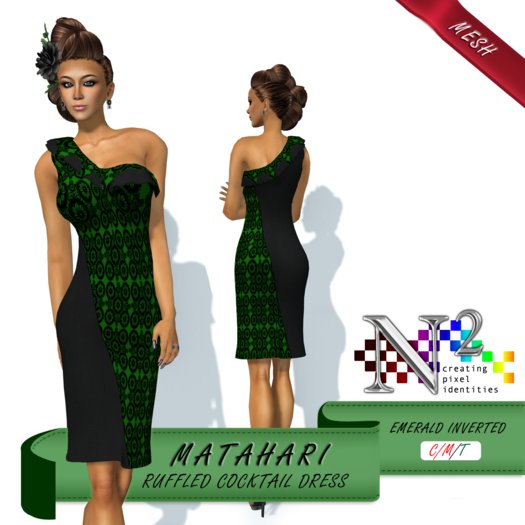 Mesh Ruffled Cocktail Dress - Matahari - Emerald Inverted