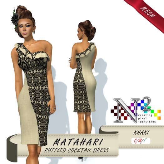 Mesh Ruffled Cocktail Dress - Matahari - Khaki