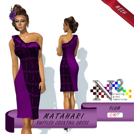 Mesh Ruffled Cocktail Dress - Matahari - Plum
