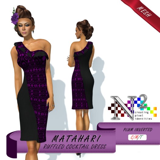 Mesh Ruffled Cocktail Dress - Matahari - Plum Inverted