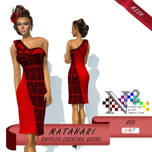 Mesh Ruffled Cocktail Dress - Matahari - Red