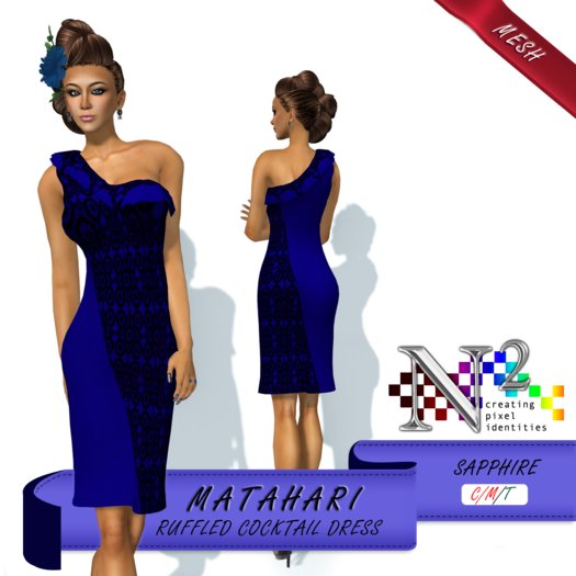 Mesh Ruffled Cocktail Dress - Matahari - Sapphire