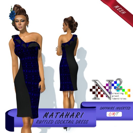 Mesh Ruffled Cocktail Dress - Matahari - Sapphire Inverted