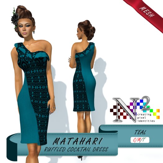 Mesh Ruffled Cocktail Dress - Matahari - Teal