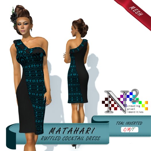 Mesh Ruffled Cocktail Dress - Matahari - Teal Inverted