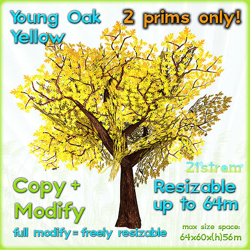 Young Oak YELLOW - 2 prim fully sculpted tree, copy, full modify, resizable up to 64m