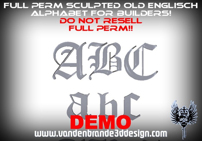 ~Full perm Sculpted Alphabet With maps to make it nano 1 prims each letter! ( OLD ENGLISCH Script / Font )(DEMO)