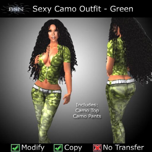 Second Life Marketplace - BSN Sexy Camo Outfit - Green
