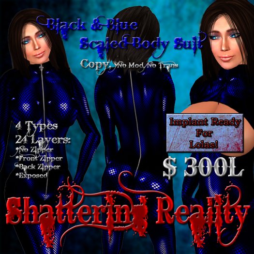 Shattering Reality: Black & Blue Scaled Body Suit