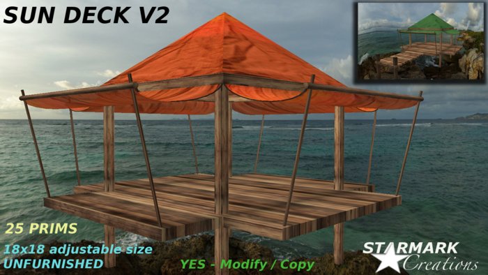 UPDATED! Cool sun deck with orange awning and adjustable dock from STARMARK CREATIONS