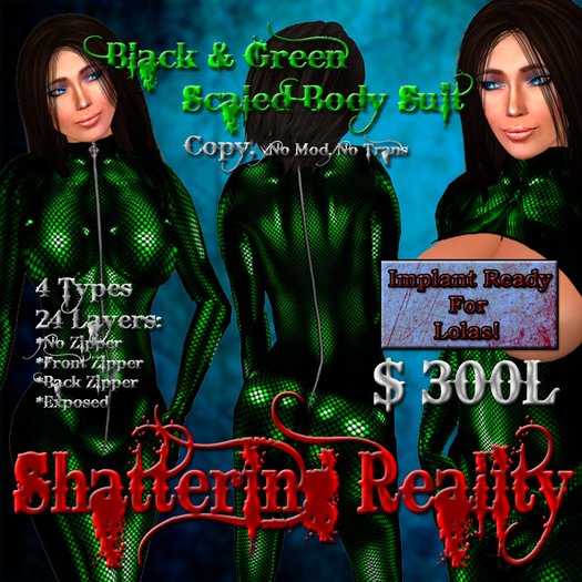 Shattering Reality: Black & Green Scaled Body Suit