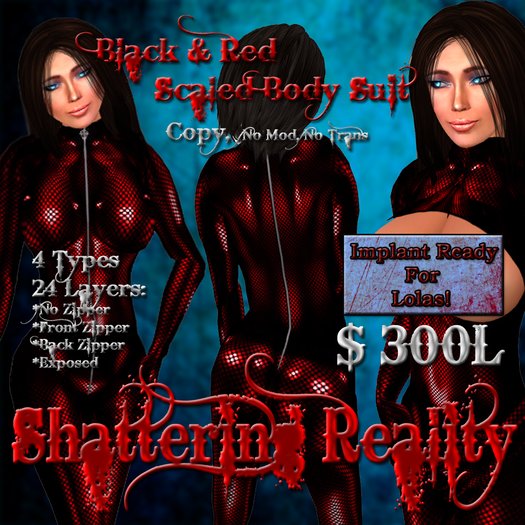 Shattering Reality: Black & Red Scaled Body Suit