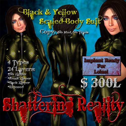 Shattering Reality: Black & Yellow Scaled Body Suit