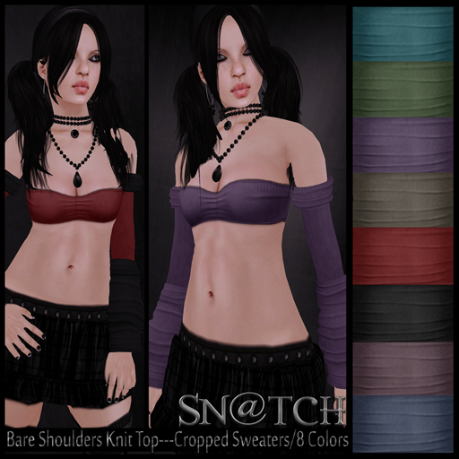 :::Sn@tch Bare Shoulders Knit Cropped Tops::