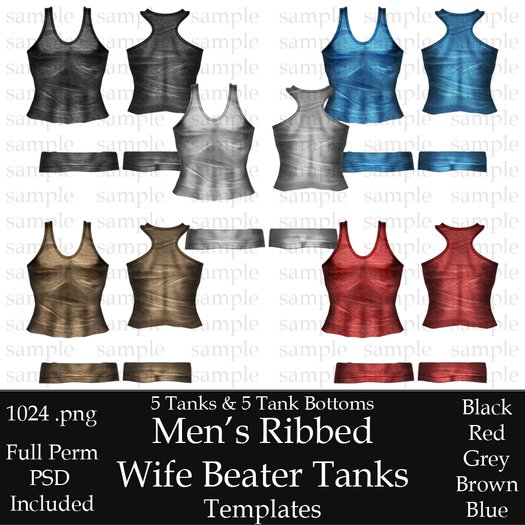 UTPP-Men's Ribbed Tank Wife Beater Templates + PSD in 5 Colors