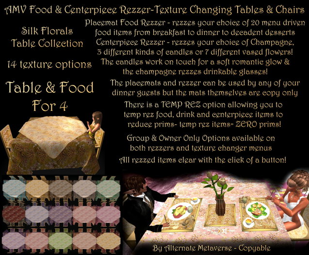 Food & Centerpiece Rezzer/ Texture Change Table & Chairs FOR 4 