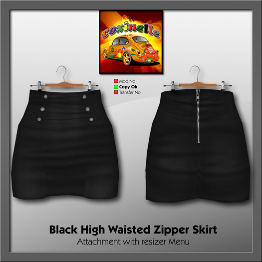 Coxi - high waisted zipper skirt black 