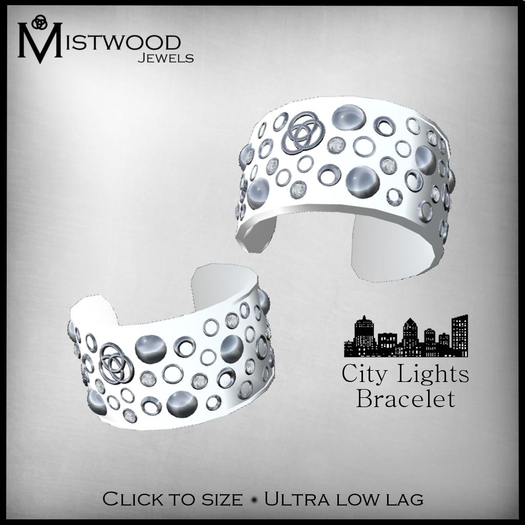 [Mistwood Jewels] City Lights Unisex Cuffs - White Resin & Silver