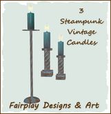 ~ 3 Steampunk Vintage Candles all Transfer  ~