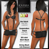 Karma - Bra Black, Suspenders Black, Slit Mini Skirt Black, String Black Diamond