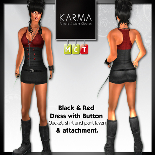 Karma - Robe Sexy Noire et rouge avec bouton