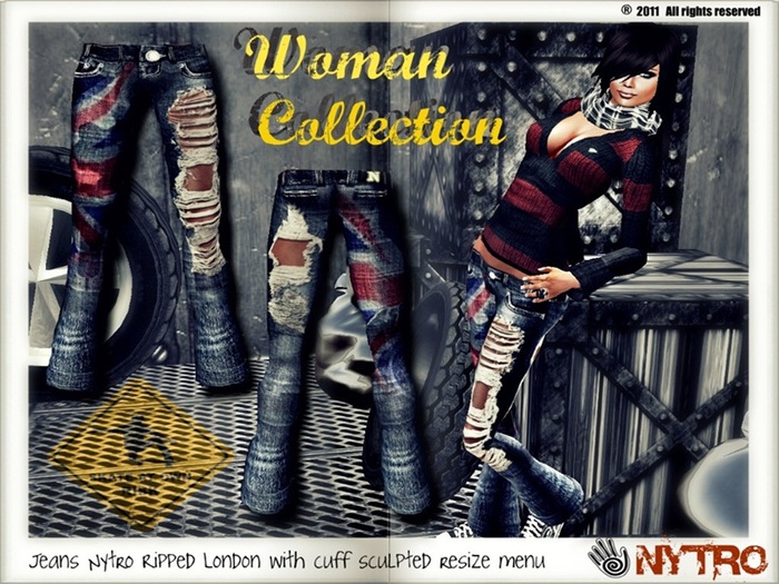 $$ - NyTrO - $$ Jeans Denim Woman London Ripped Low Rise Street Wear (Box)