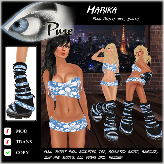 << PURE >> Marika in Blue Flowers (full outfit incl. boot) [inworld price 199L$] 
