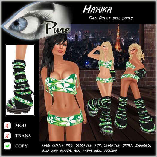 << PURE >> Marika in Green Flowers (full outfit incl. boot) [inworld price 199L$] 