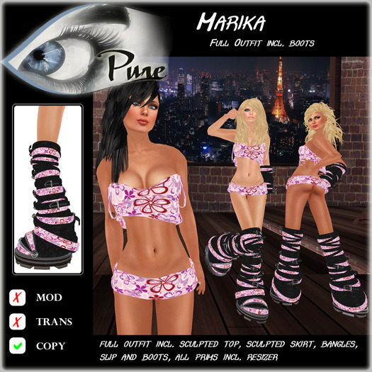<< PURE >> Marika in Pink Flowers (full outfit incl. boot) [inworld price 199L$] 