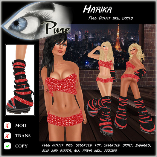 << PURE >> Marika in Red Sculls (full outfit incl. boot) [inworld price 199L$] 