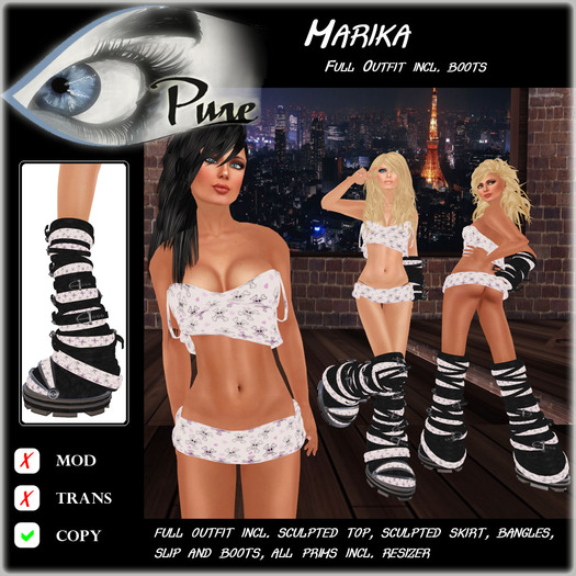 << PURE >> Marika in White with Pink Sculls (full outfit incl. boot) [inworld price 199L$] )