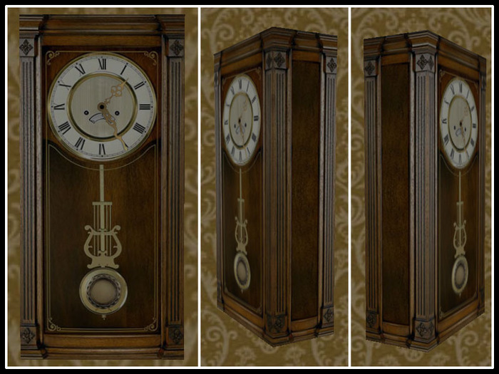 RE Wall Clock w/Wood Cabinet - 3 Prims - Victorian/Western Decor