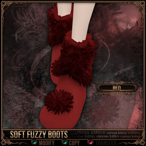 Mesh * =^.^= Curious Kitties - Soft Fuzzy Boots - Red 