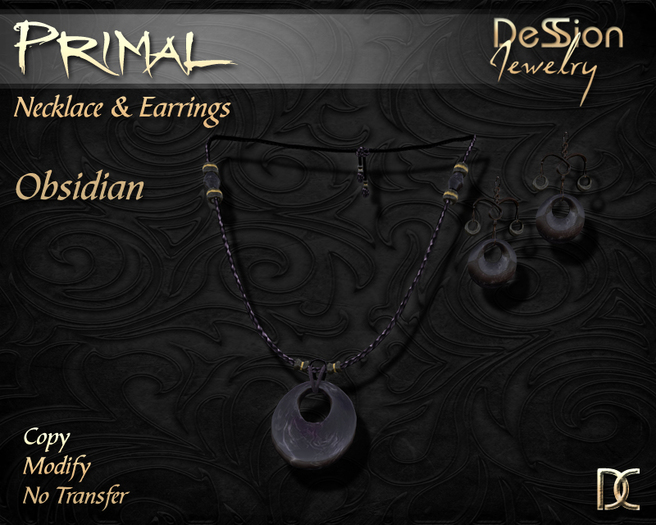 Primal Obsidian Pendant and Earrings Set