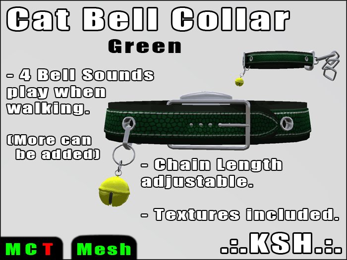 *KSH* Cat Bell Collar w/ Chain (Green)