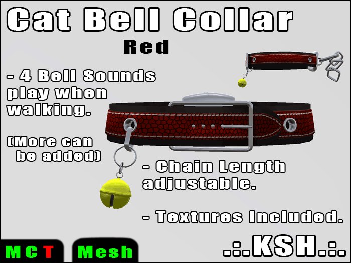 *KSH* Cat Bell Collar w/ Chain (Red)