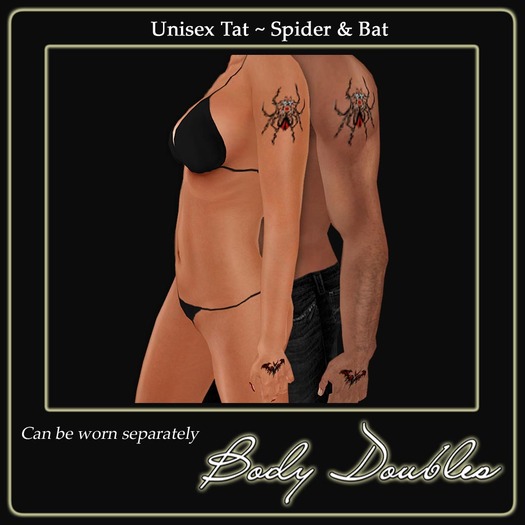 Unisex shoulder/hand Tat ~ Spider & Bat 