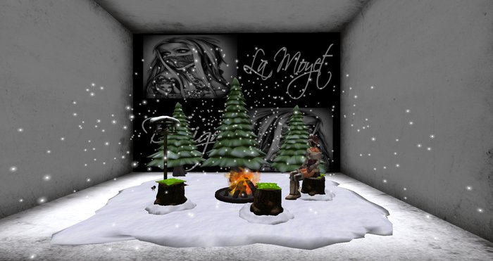 ~LM~Winter Camp Fire Set-Birdhouse"Green"