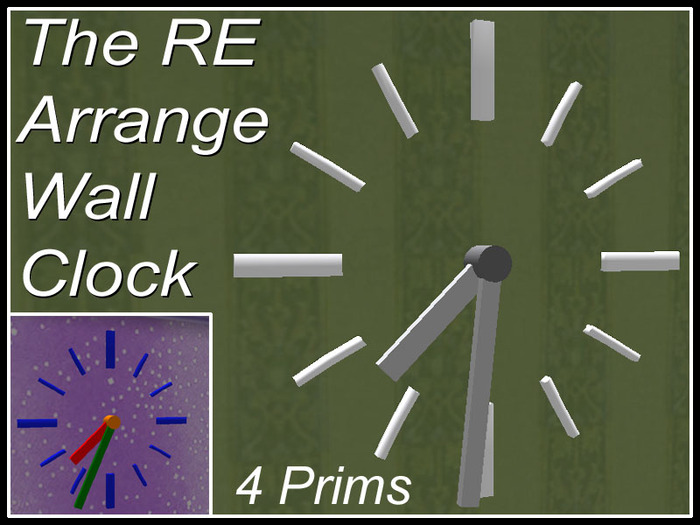 RE Arrange Wall Clock - 4 Prims - Modern/Contemporary Indoor/Outdoor Decor