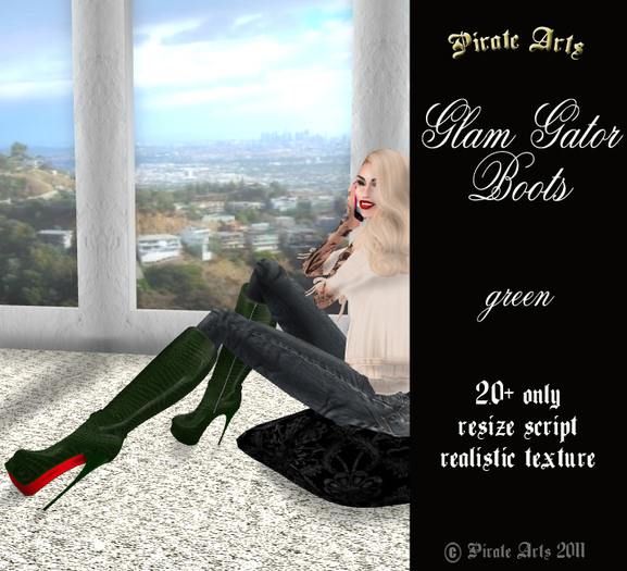 =PIA= Box Gator boots  green
