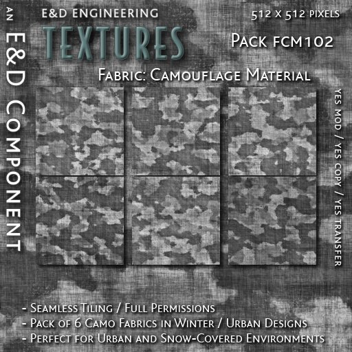[FCM102] 6 Traditional Winter Camouflage Textures and Snow Camo Textures for Combat Uniforms and BDU by E&D ENGINEERING