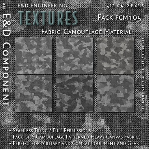 [FCM105] 6 Canvas Winter Camouflage Textures and Winter Camo Textures for Combat Uniforms and BDU from E&D ENGINEERING