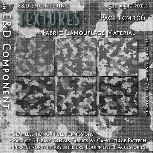 [FCM106] 6 Heavy Winter and Urban Camouflage Textures and Camo Textures for Military Uniforms from E&D ENGINEERING