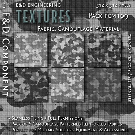 [FCM109] 6 Reinforced Camouflage Textures and Urban Camouflage Textures for Military Shelters from E&D ENGINEERING