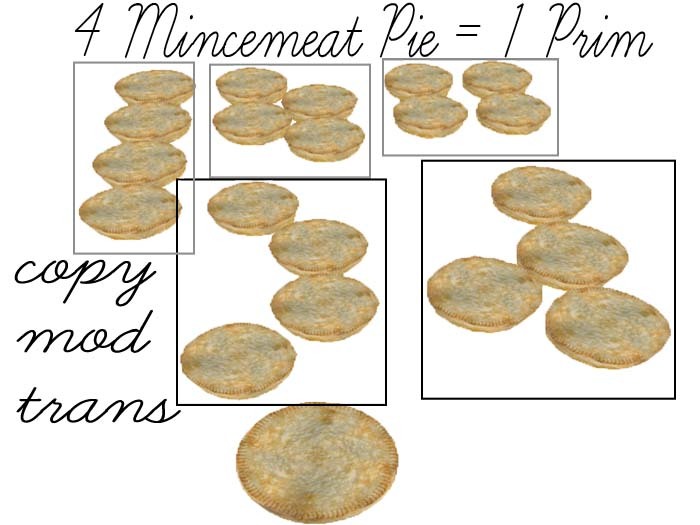 4 Mincemeat Pie = 1 prim full perm
