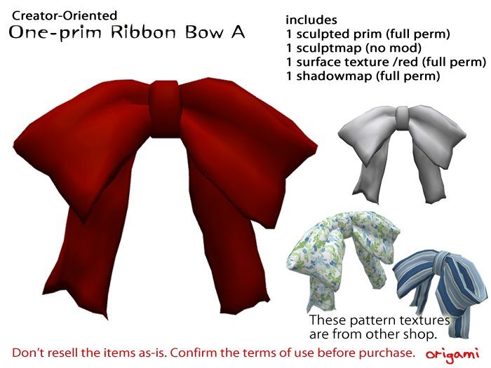 origami~* One-prim Ribbon Bow A