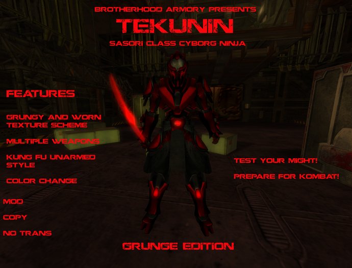 Tekunin Second Life Marketplace - Tekunin Sasori (Scorpion) Cyborg Ninja Pack 1 ...
