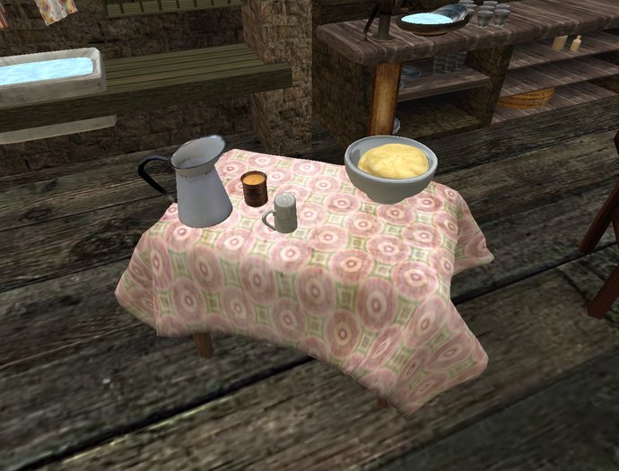 (SD)country cottage cake making table