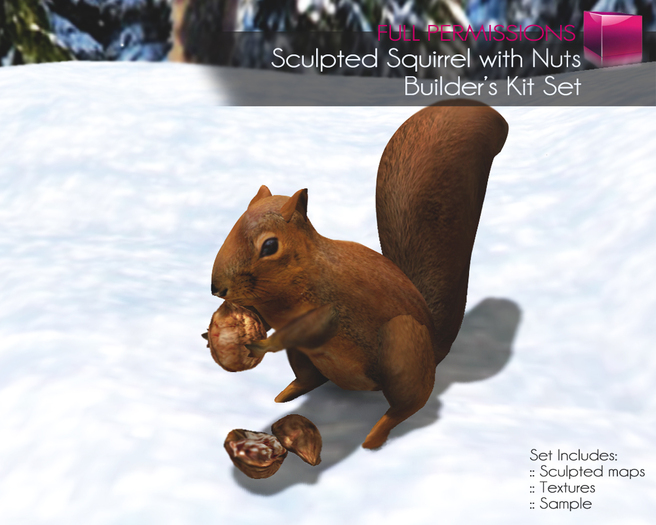 Full Perm Sculpted Squirrel / Squarrel with Nuts - Builder's Kit Set