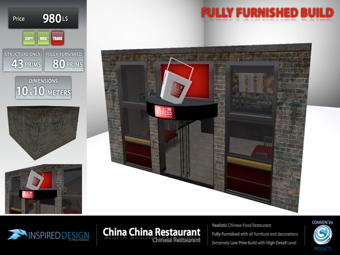 Inspired Design - China China Chinese Food Restaurant - FULLY FURNISHED
